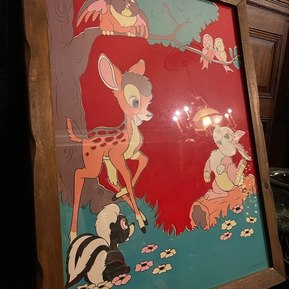Vintage DISNEY Bambi Reverse Painted Glass Framed Poster - Picture 2 of 4
